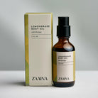 Lemongrass body oil in glass bottle, nourishing skincare product for smooth and refreshed skin