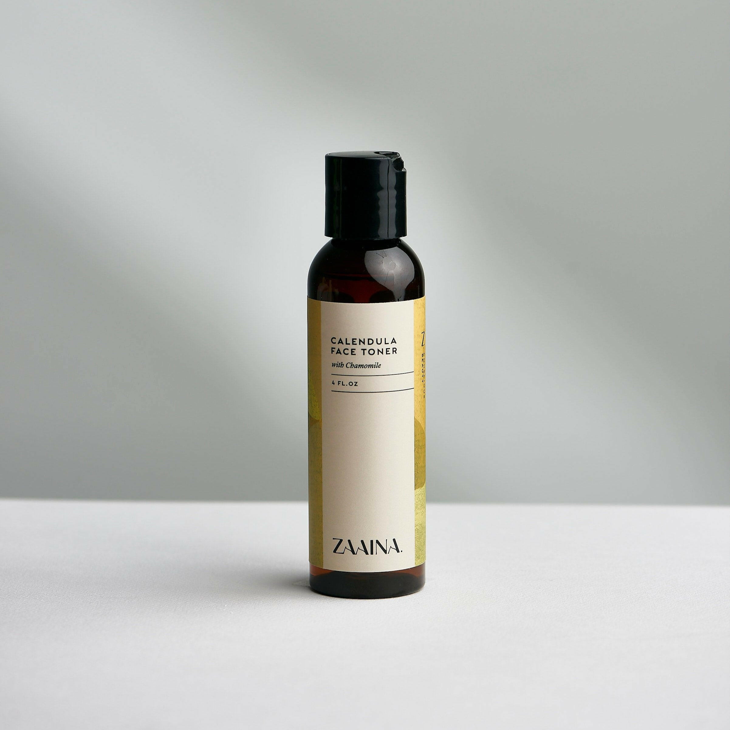 Natural chamomile facial toner bottle for gentle skincare, soothing and refreshing face treatment product