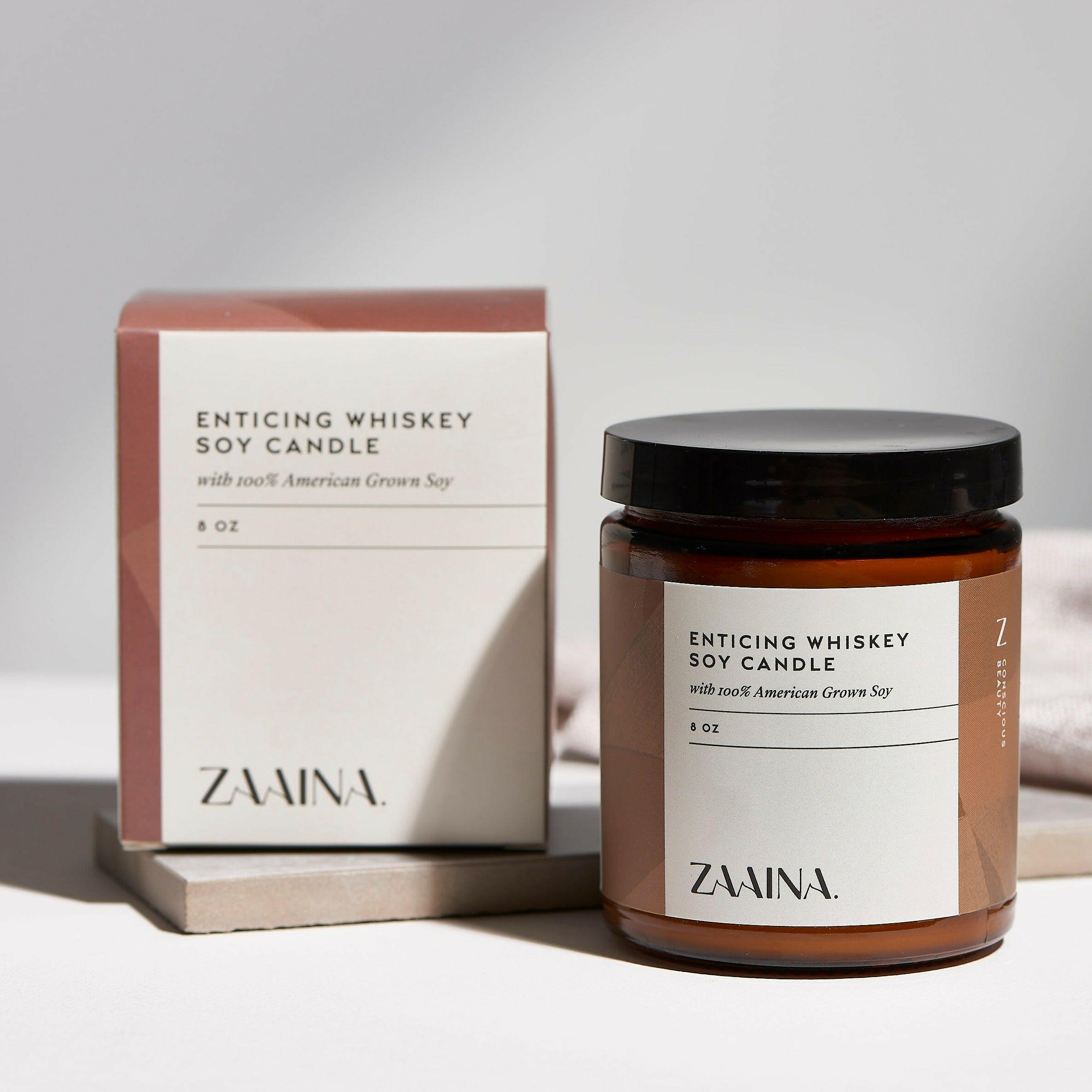 Whiskey soy candle with cozy vibes, perfect for home decor and relaxing ambiance; premium scented eco-friendly wax.