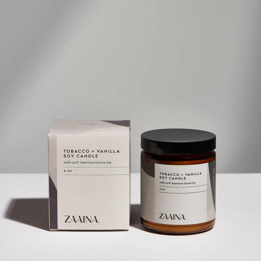 Premium tobacco and vanilla scented candle offering a rich, aromatic fragrance for home ambiance and relaxation.